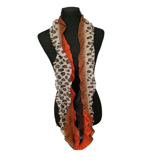 Animal Print Infinity Scarf With Leopard & Orange Pattern By Lavelle - Picture 2 of 5